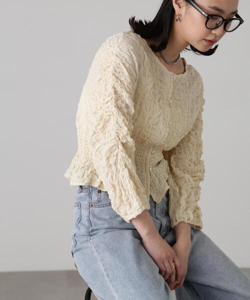 FREE'S MART（フリーズマート）の「前後2WAYぽこぽこブラウスカーディガン（カーディガン/ボレロ・レディース・ライトグリーン/ホワイト/ブラック・FREE）」の18枚目の写真