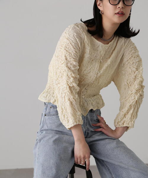 FREE'S MART（フリーズマート）の「前後2WAYぽこぽこブラウスカーディガン（カーディガン/ボレロ・レディース・ライトグリーン/ホワイト/ブラック・FREE）」の19枚目の写真