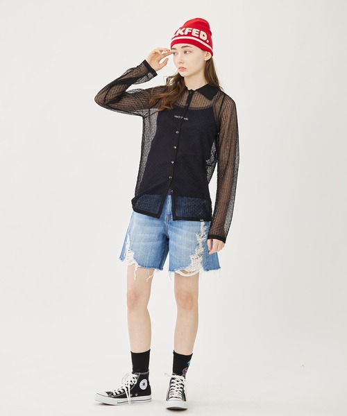 MILKFED.（ミルクフェド）の「LOGO JACQUARD KNIT CAP（ニットキャップ/ビーニー・レディース・ブラック/オフホワイト/レッド・ONE SIZE）」の5枚目の写真