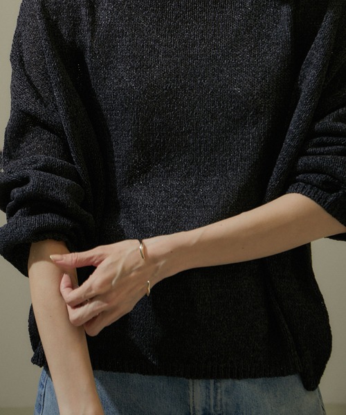 SALON adam et rope'（サロン アダム エ ロペ）の「ペーパーヤーンクロップドプルオーバー【吸水速乾・洗える】（ニット/セーター・レディース・ブラック/ブルー/オフホワイト・FREE）」の17枚目の写真