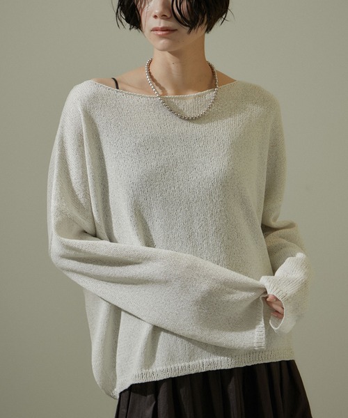 SALON adam et rope'（サロン アダム エ ロペ）の「ペーパーヤーンクロップドプルオーバー【吸水速乾・洗える】（ニット/セーター・レディース・ブラック/ブルー/オフホワイト・FREE）」の20枚目の写真