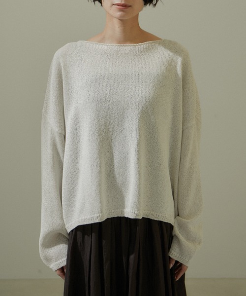 SALON adam et rope'（サロン アダム エ ロペ）の「ペーパーヤーンクロップドプルオーバー【吸水速乾・洗える】（ニット/セーター・レディース・ブラック/ブルー/オフホワイト・FREE）」の13枚目の写真