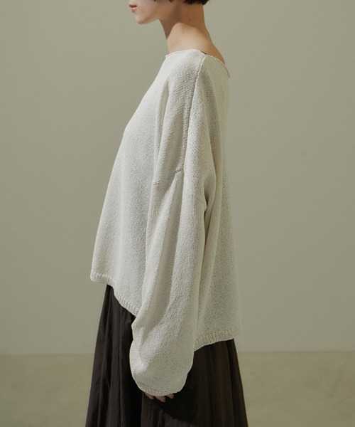 SALON adam et rope'（サロン アダム エ ロペ）の「ペーパーヤーンクロップドプルオーバー【吸水速乾・洗える】（ニット/セーター・レディース・ブラック/ブルー/オフホワイト・FREE）」の14枚目の写真