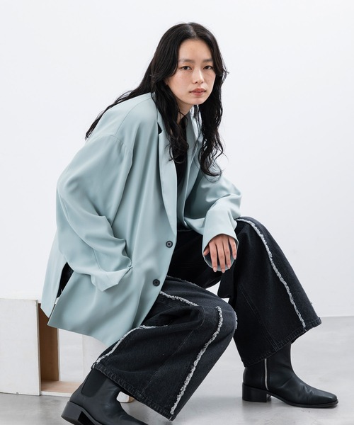 JUNRED（ジュンレッド）の「セットアップ対応 / ドレープダブルクロスオーバージャケット（テーラードジャケット・メンズ・ミント/ブラック/グリーン系その他2・S/L/M）」の3枚目の写真