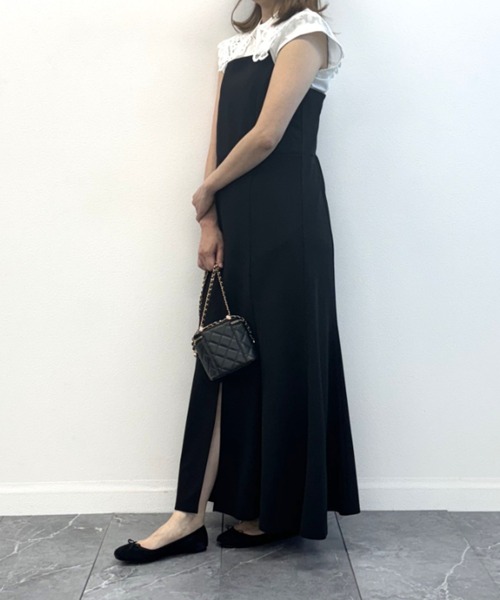 INTERPLANET（インタープラネット）の「カットジョーゼット前スリットキャミワンピース（ワンピース・レディース・グレイッシュベージュ/ブラック・FREE）」の8枚目の写真