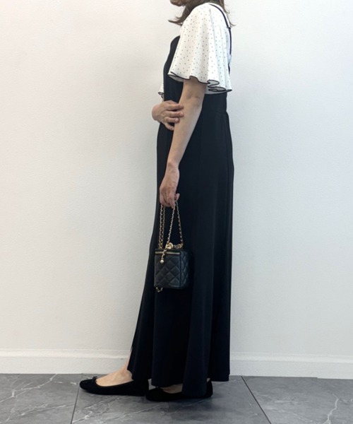 INTERPLANET（インタープラネット）の「カットジョーゼット前スリットキャミワンピース（ワンピース・レディース・グレイッシュベージュ/ブラック・FREE）」の5枚目の写真