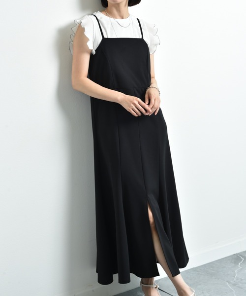 INTERPLANET（インタープラネット）の「カットジョーゼット前スリットキャミワンピース（ワンピース・レディース・グレイッシュベージュ/ブラック・FREE）」の20枚目の写真