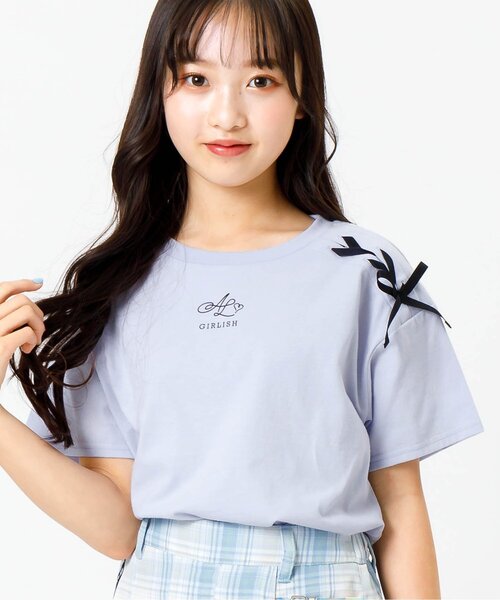 algy（アルジー）の「レースアップロゴT（Tシャツ/カットソー・キッズ・オフホワイト/サックスブルー/ラベンダー・XXX-SMALL/SMALL/MEDIUM/X-SMALL/XX-SMALL）」の3枚目の写真