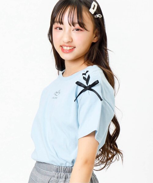 algy（アルジー）の「レースアップロゴT（Tシャツ/カットソー・キッズ・オフホワイト/サックスブルー/ラベンダー・XXX-SMALL/SMALL/MEDIUM/X-SMALL/XX-SMALL）」の2枚目の写真