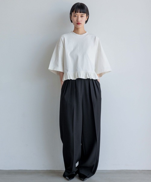 yuw（ユウ）の「クロップドフリルＴＥＥ 113932（Tシャツ/カットソー・レディース・ブラック/ホワイト・FREE）」の16枚目の写真