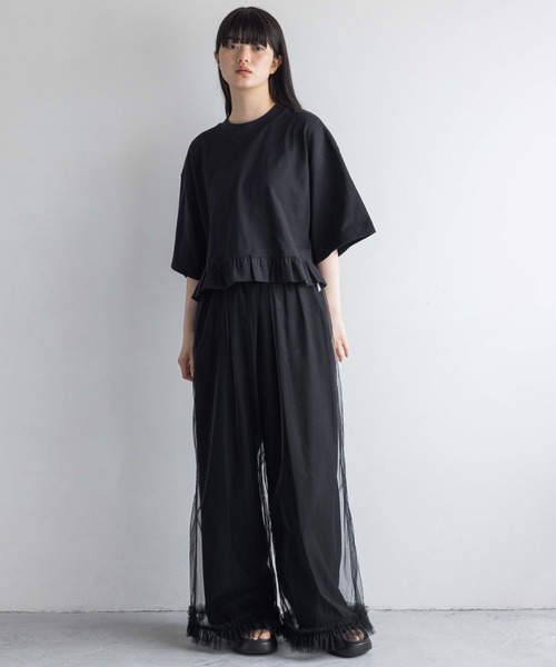 yuw（ユウ）の「クロップドフリルＴＥＥ 113932（Tシャツ/カットソー・レディース・ブラック/ホワイト・FREE）」の20枚目の写真