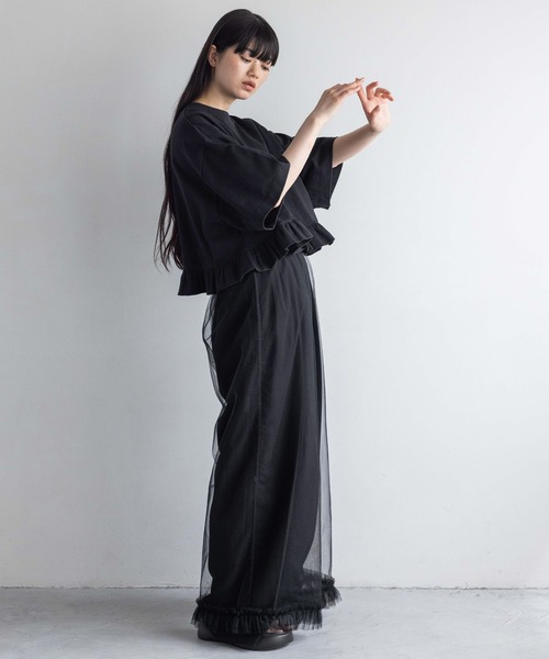 trios トロワ　フリル袖 黒 Tシャツ trois (トロワ) 公式オンラインショップ｜福岡発｜アパレルブランド