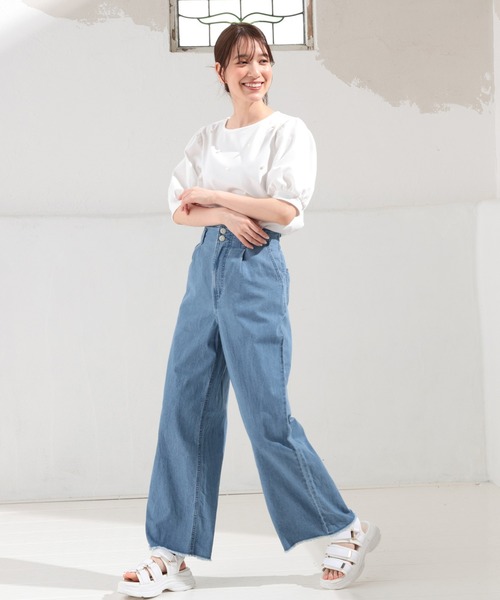 Honeys（ハニーズ）の「デニムワイドパンツ（デニムパンツ・レディース・ホワイト/ライトブルー/ブルー系その他・SS/LL/L/M/S）」の12枚目の写真