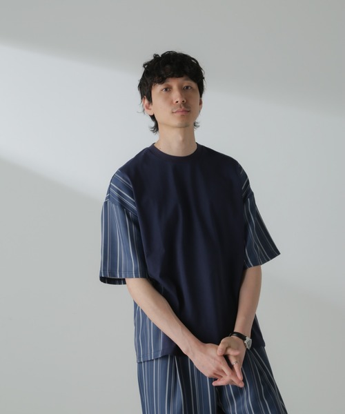 NANO universe（ナノユニバース）の「切り替えパターンTシャツ 半袖(セットアップ可）（Tシャツ/カットソー・メンズ・ネイビー/カーキ/ブラック/グレー・M/L）」の4枚目の写真