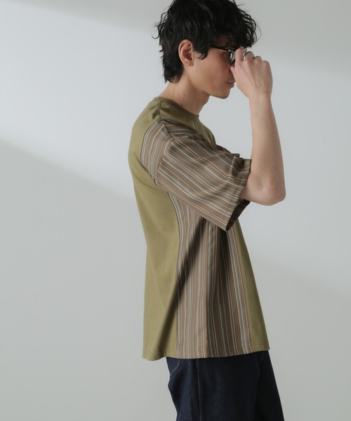 NANO universe（ナノユニバース）の「切り替えパターンTシャツ 半袖(セットアップ可）（Tシャツ/カットソー・メンズ・ネイビー/カーキ/ブラック/グレー・M/L）」の3枚目の写真