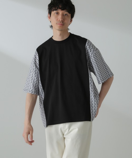 ナノユニバース セットアップ 半袖シャツ ネイビー 未使用品 サイズS セール】切り替えパターンTシャツ 半袖(セットアップ可）（T