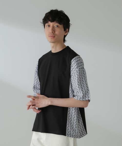 NANO universe（ナノユニバース）の「切り替えパターンTシャツ 半袖(セットアップ可）（Tシャツ/カットソー・メンズ・ネイビー/カーキ/ブラック/グレー・M/L）」の11枚目の写真