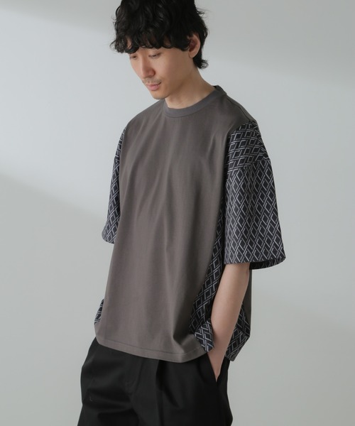 NANO universe（ナノユニバース）の「切り替えパターンTシャツ 半袖(セットアップ可）（Tシャツ/カットソー・メンズ・ネイビー/カーキ/ブラック/グレー・M/L）」の7枚目の写真