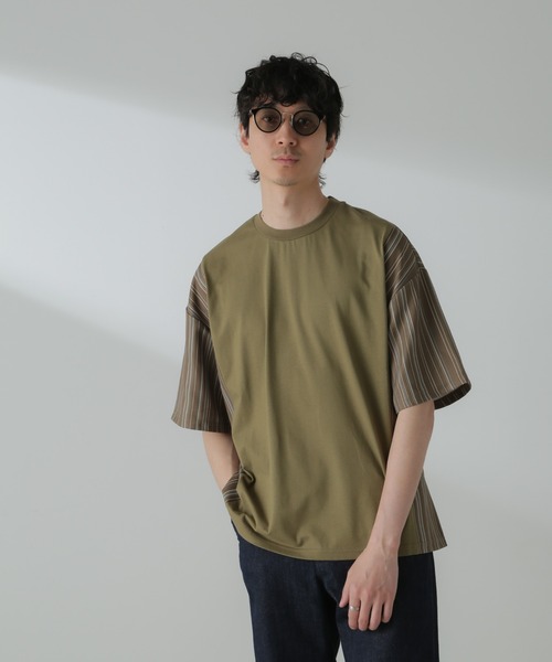 NANO universe（ナノユニバース）の「切り替えパターンTシャツ 半袖(セットアップ可）（Tシャツ/カットソー・メンズ・ネイビー/カーキ/ブラック/グレー・M/L）」の21枚目の写真