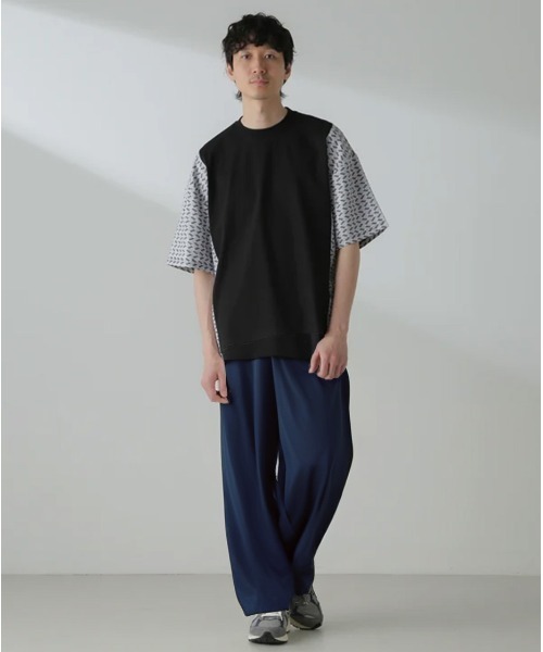ナノユニバース セットアップ 半袖シャツ ネイビー 未使用品 サイズS セール】切り替えパターンTシャツ 半袖(セットアップ可）（T