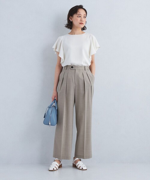 green label relaxing（グリーンレーベルリラクシング）の「［size SHORTあり］キチントボトムス コンフィ ワイド パンツ（スラックス・レディース・ダークブラウン/ライトグレー/ダークグレー・SHORT/40/38/36）」の7枚目の写真