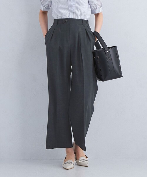 green label relaxing（グリーンレーベルリラクシング）の「［size SHORTあり］キチントボトムス コンフィ ワイド パンツ（スラックス・レディース・ダークブラウン/ライトグレー/ダークグレー・SHORT/40/38/36）」の20枚目の写真