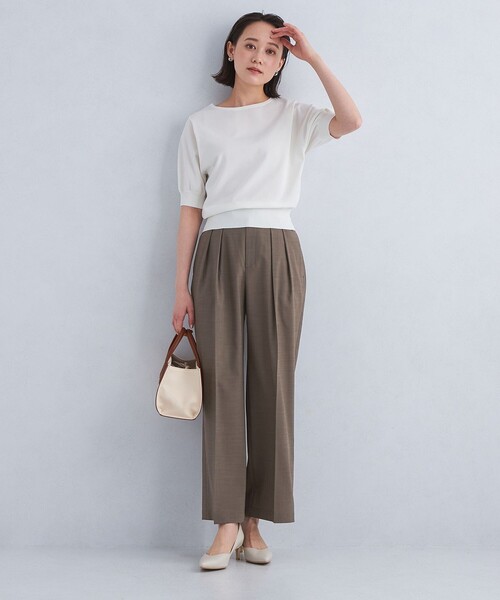 green label relaxing（グリーンレーベルリラクシング）の「［size SHORTあり］キチントボトムス コンフィ ワイド パンツ（スラックス・レディース・ダークブラウン/ライトグレー/ダークグレー・SHORT/40/38/36）」の19枚目の写真