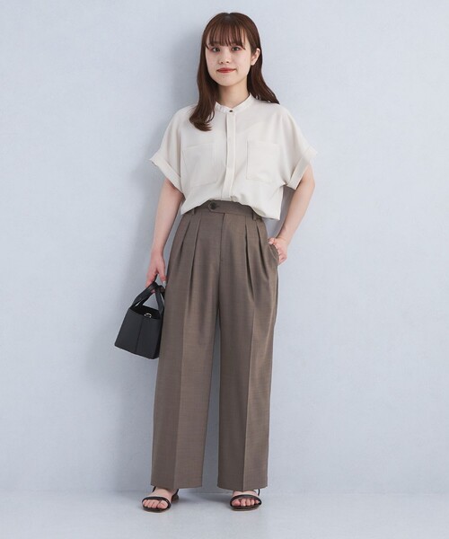 green label relaxing（グリーンレーベルリラクシング）の「［size SHORTあり］キチントボトムス コンフィ ワイド パンツ（スラックス・レディース・ダークブラウン/ライトグレー/ダークグレー・SHORT/40/38/36）」の12枚目の写真