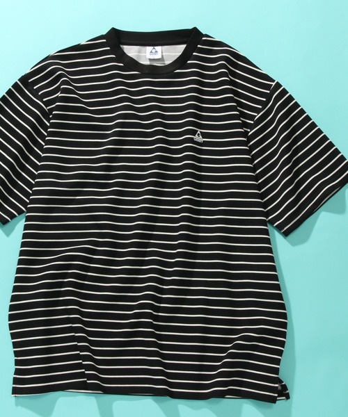 GERRY(ジェリー)の「【GERRY/ジェリー】冷感ポンチ ボーダーサイドスリット ショートスリーブシャツ(Tシャツ/カットソー・メンズ・ホワイト/ブラック・LL/M/L)」の1枚目の写真