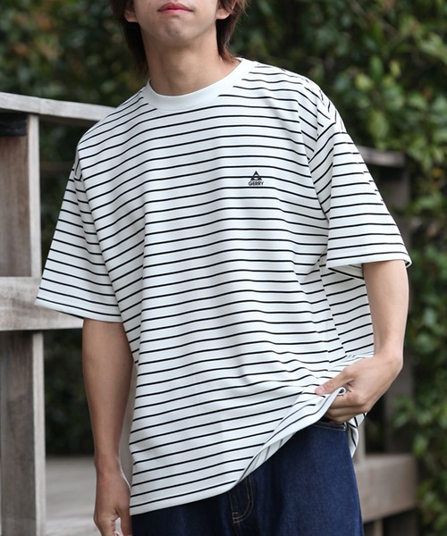 GERRY(ジェリー)の「【GERRY/ジェリー】冷感ポンチ ボーダーサイドスリット ショートスリーブシャツ(Tシャツ/カットソー・メンズ・ホワイト/ブラック・LL/M/L)」の12枚目の写真