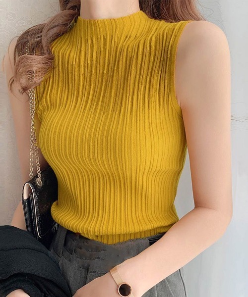 Miniministore（ミニミニストア）の「タンクトップ プチハイネック レディース（タンクトップ・レディース・グレー/イエロー/モカ/ライトピンク/ホワイト/ブラック・FREE）」の6枚目の写真