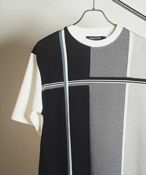 UNION STATION(ユニオンステーション)の「ニット×ポンチ切り替えTシャツ(Tシャツ/カットソー・メンズ・ブラック系その他/ホワイト系その他/ベージュ系その他・L/M/LL)」の4枚目の写真