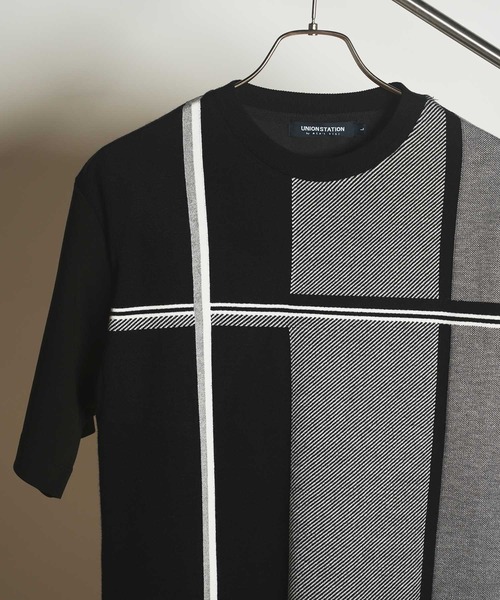 UNION STATION(ユニオンステーション)の「ニット×ポンチ切り替えTシャツ(Tシャツ/カットソー・メンズ・ブラック系その他/ホワイト系その他/ベージュ系その他・L/M/LL)」の7枚目の写真