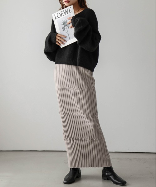 AMELY（エミリー）の「リブニットタイトスカート（スカート・レディース・ブラック/ブルー/ベージュ/オレンジ/ピンク/ライム/グリーン/ライトグリーン系/ブルー系その他/ブラウン系その他/グレー系その他/グリーン系その他/パープル系その他/ベージュ系その他/ブラック系その他・フリー）」の7枚目の写真