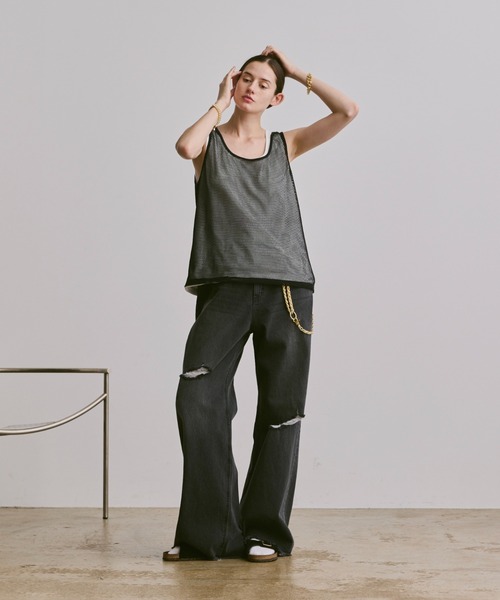 soerte（ソエルテ）の「sleeveless cut and sewn (mesh)/ノースリーブカットソー（メッシュ）（タンクトップ・メンズ・グレー/ブラック/ホワイト・2/1/3）」の21枚目の写真