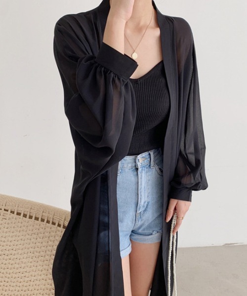 Miniministore(ミニミニストア)の「シアーカーディガン 日焼け防止 羽織り(カーディガン/ボレロ・レディース・パープル/ブラック/ホワイト/ベージュ・FREE)」の2枚目の写真