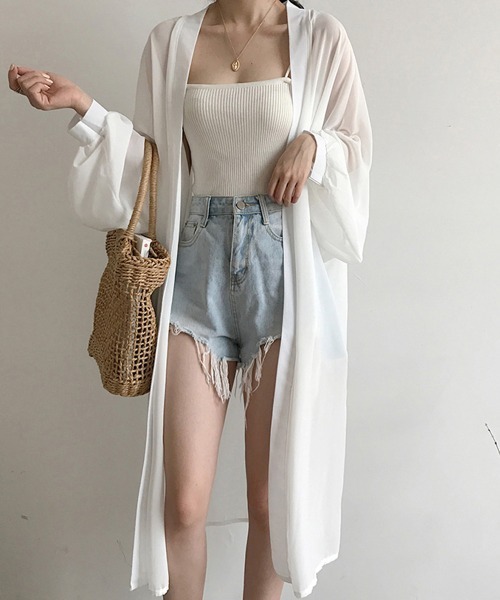 Miniministore(ミニミニストア)の「シアーカーディガン 日焼け防止 羽織り(カーディガン/ボレロ・レディース・パープル/ブラック/ホワイト/ベージュ・FREE)」の8枚目の写真