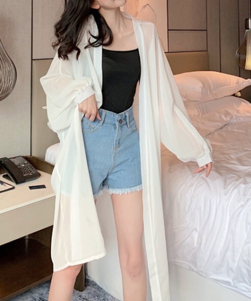 Miniministore(ミニミニストア)の「シアーカーディガン 日焼け防止 羽織り(カーディガン/ボレロ・レディース・パープル/ブラック/ホワイト/ベージュ・FREE)」の11枚目の写真