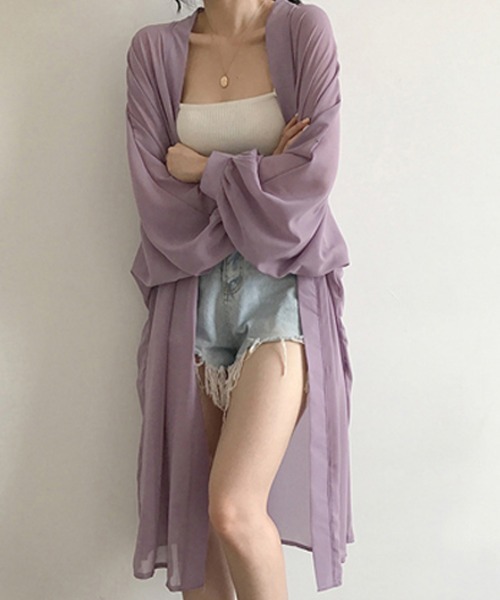 Miniministore(ミニミニストア)の「シアーカーディガン 日焼け防止 羽織り(カーディガン/ボレロ・レディース・パープル/ブラック/ホワイト/ベージュ・FREE)」の14枚目の写真