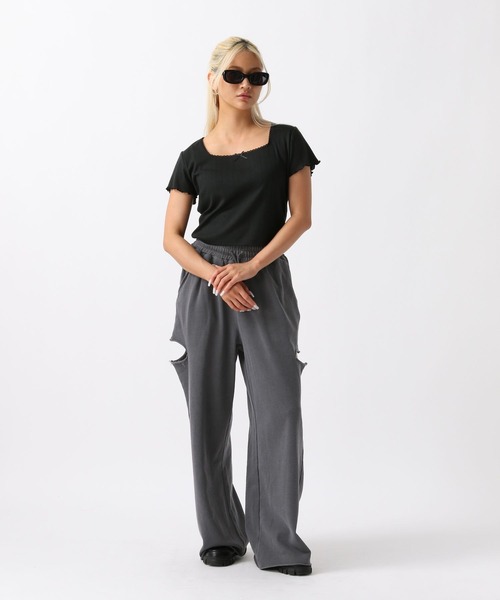 FOREVER 21（フォーエバー トゥエンティーワン）の「【2024SS】サイドカットピグメントワイドスウェットパンツ（スウェットパンツ・レディース・ナチュラル/グレー/ピンク/ブラック・MEDIUM/SMALL）」の19枚目の写真