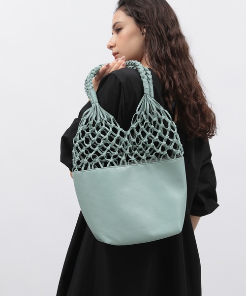 LAKOLE(ラコレ)の「PUメッシュコンビトートバッグ / 128372(トートバッグ・レディース・ライトグリーン/その他1/ブラック・FREE)」の2枚目の写真