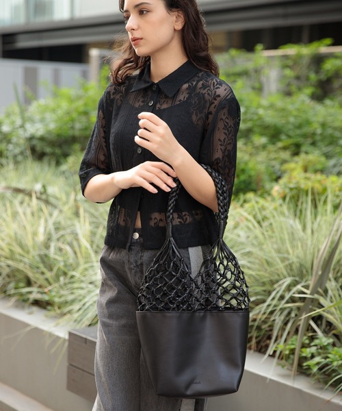 LAKOLE(ラコレ)の「PUメッシュコンビトートバッグ / 128372(トートバッグ・レディース・ライトグリーン/その他1/ブラック・FREE)」の1枚目の写真