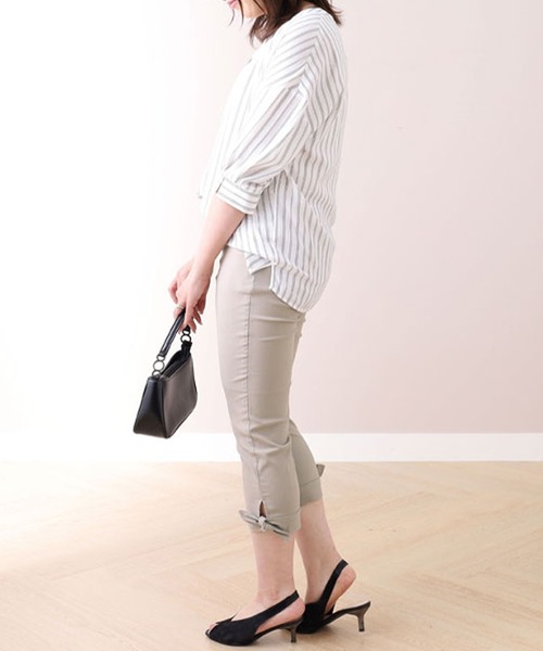 BELLUNA PLUS(ベルーナ)の「美脚ストレッチ裾リボンクロップド53丈(その他パンツ・レディース・ストライプ/ライトグレー/ライトブルーグレー/ブラック/グレイッシュベージュ/オフホワイト/セージグリーン・SMALL/MEDIUM/LARGE/X-LARGE)」の13枚目の写真