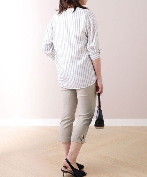 BELLUNA PLUS(ベルーナ)の「美脚ストレッチ裾リボンクロップド53丈(その他パンツ・レディース・ストライプ/ライトグレー/ライトブルーグレー/ブラック/グレイッシュベージュ/オフホワイト/セージグリーン・SMALL/MEDIUM/LARGE/X-LARGE)」の14枚目の写真