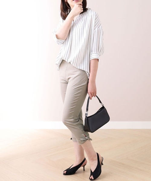 BELLUNA PLUS(ベルーナ)の「美脚ストレッチ裾リボンクロップド53丈(その他パンツ・レディース・ストライプ/ライトグレー/ライトブルーグレー/ブラック/グレイッシュベージュ/オフホワイト/セージグリーン・SMALL/MEDIUM/LARGE/X-LARGE)」の12枚目の写真