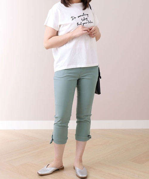 BELLUNA PLUS(ベルーナ)の「美脚ストレッチ裾リボンクロップド53丈(その他パンツ・レディース・ストライプ/ライトグレー/ライトブルーグレー/ブラック/グレイッシュベージュ/オフホワイト/セージグリーン・SMALL/MEDIUM/LARGE/X-LARGE)」の15枚目の写真