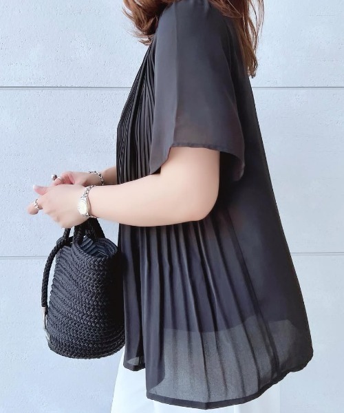 RIRIYANO(リリヤーノ)の「シフォンプリーツブラウス(ビジネスシャツ・レディース・ネイビー×ホワイト/ブラック/アイボリー/ネイビー・MEDIUM/LARGE/X-LARGE)」の7枚目の写真