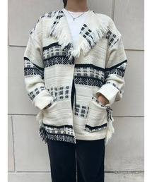 sara mallika(T }J)BORDER FRINGE CARDIGAN(J[fBK/{)