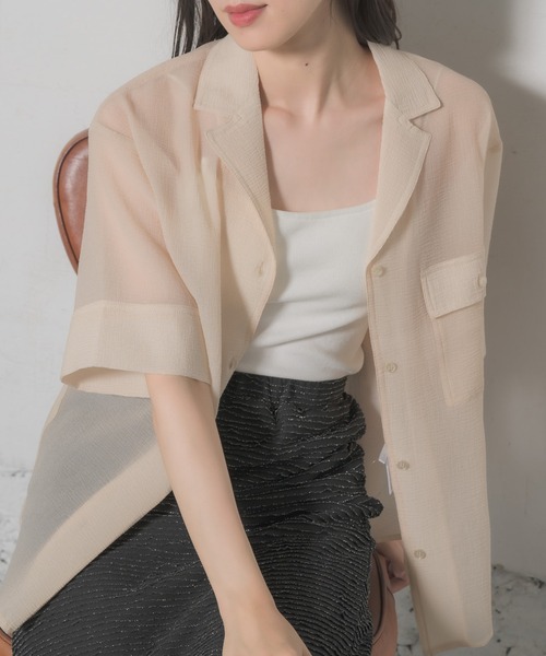 RETRO GIRL（レトロガール）の「開襟SH（シャツ/ブラウス・レディース・オフホワイト/ブラック/レッド/ベージュ・FREE）」の3枚目の写真