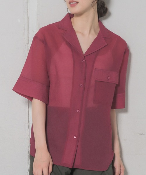 RETRO GIRL（レトロガール）の「開襟SH（シャツ/ブラウス・レディース・オフホワイト/ブラック/レッド/ベージュ・FREE）」の4枚目の写真